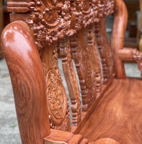 Bộ salon gỗ hương đá tay 12 chạm nghê hạt cao cấp 