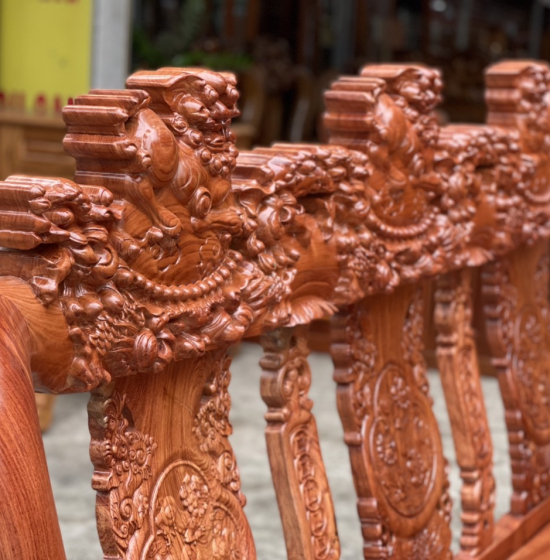 Bộ salon gỗ hương đá tay 12 chạm nghê hạt cao cấp 