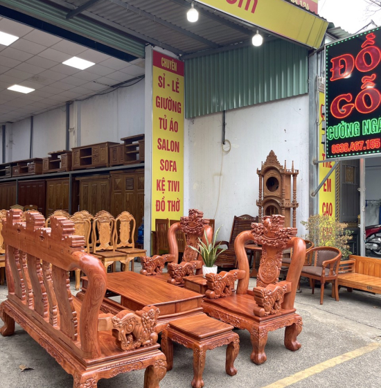 Bộ salon gỗ hương đá tay 12 chạm nghê hạt cao cấp 