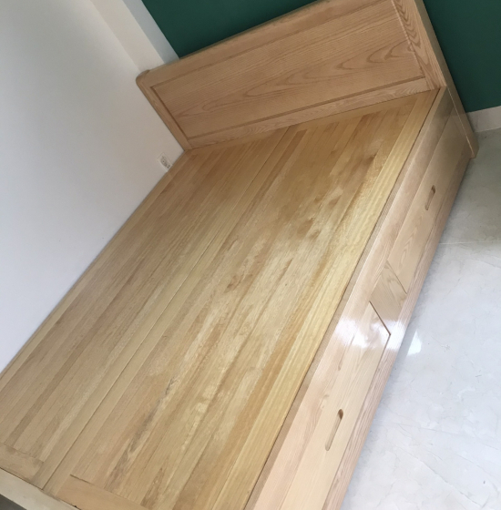 Giường gỗ sồi nga 2 ngăn kéo mẫu trơn - vạt phản 