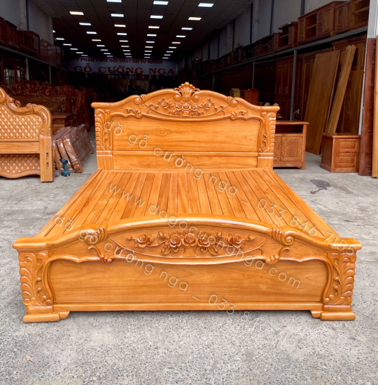 Giường gỗ gõ đỏ cao cấp mẫu lãng hồng - phản gõ thưa
