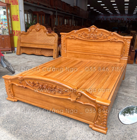 Giường gỗ gõ đỏ cao cấp mẫu lãng hồng - phản gõ thưa