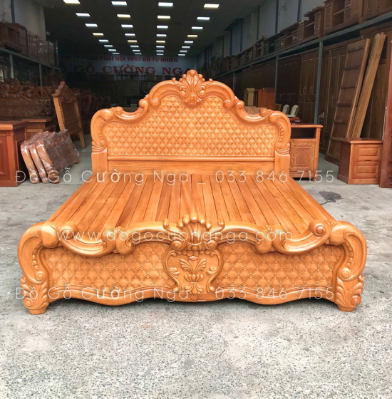 Giường gỗ gõ đỏ cao cấp - mẫu trám 