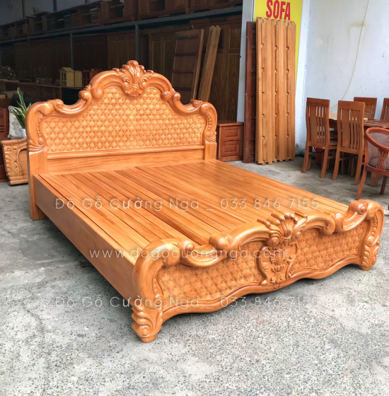 Giường gỗ gõ đỏ cao cấp - mẫu trám 