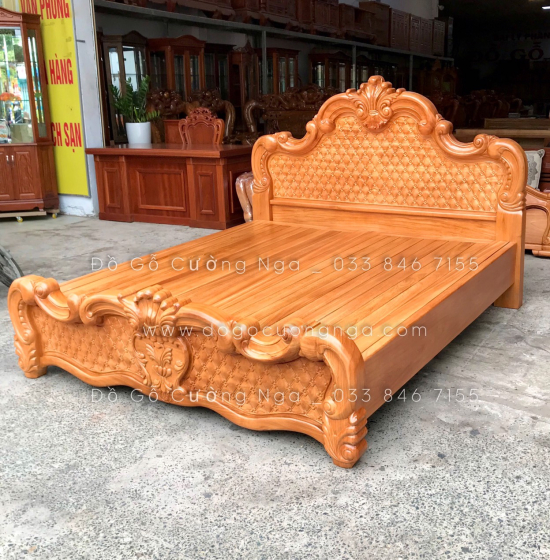 Giường Ngủ Gỗ Gõ Đỏ Cao Cấp Mẫu Tân Cổ Điển Sang Trọng