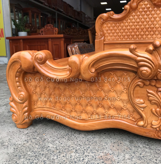 Giường gỗ gõ đỏ cao cấp - mẫu trám 