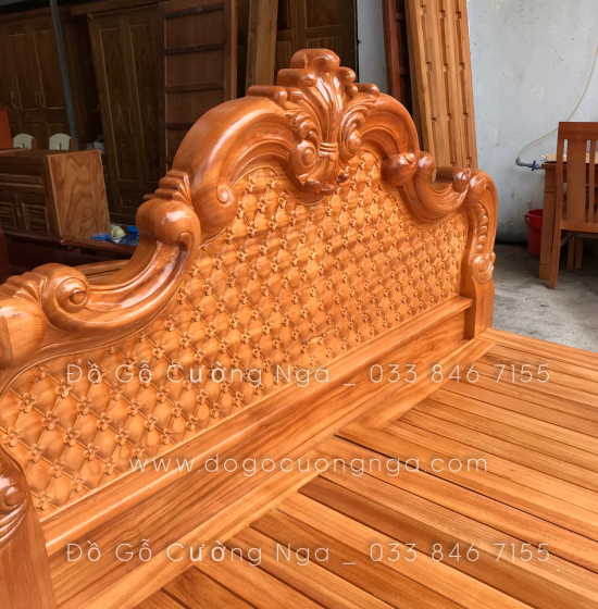 Giường gỗ gõ đỏ cao cấp - mẫu trám 