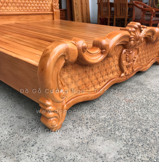 Giường gỗ gõ đỏ cao cấp - mẫu trám 