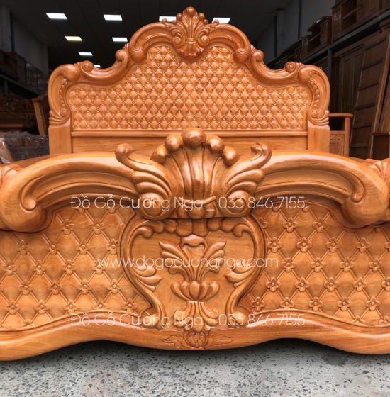 Giường gỗ gõ đỏ cao cấp - mẫu trám 