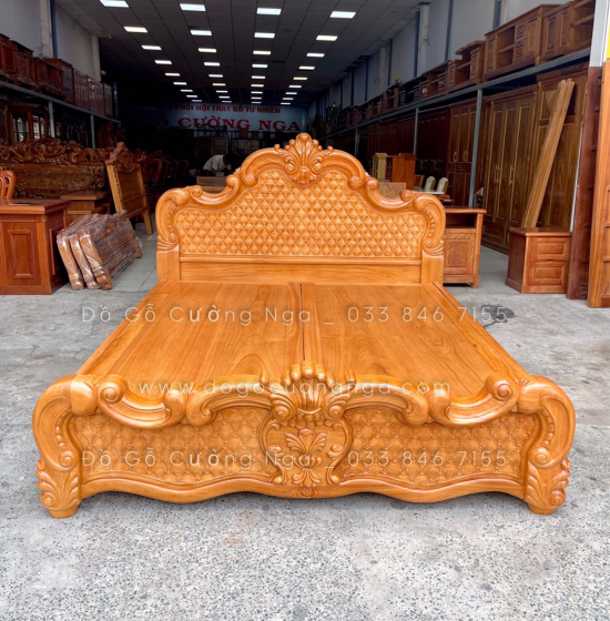 Giường gỗ gõ đỏ cao cấp - phản gõ liền 