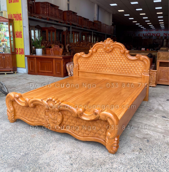 Giường gỗ gõ đỏ cao cấp - phản gõ liền 