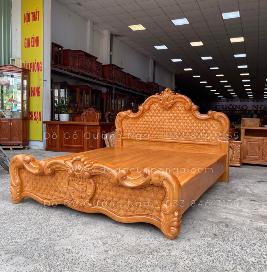 Giường gỗ gõ đỏ cao cấp - phản gõ liền 