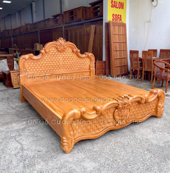 Giường gỗ gõ đỏ cao cấp - phản gõ liền 