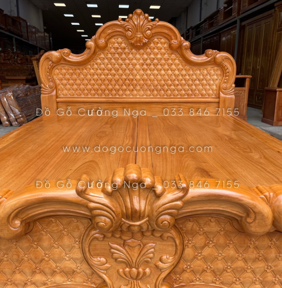 Giường gỗ gõ đỏ cao cấp - phản gõ liền 
