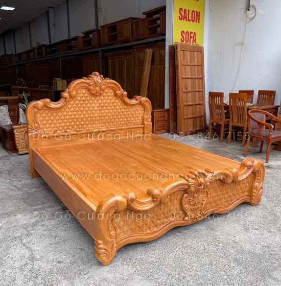 Giường gỗ gõ đỏ cao cấp - phản gõ liền 