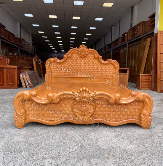 Giường gỗ gõ đỏ cao cấp - phản gõ liền 