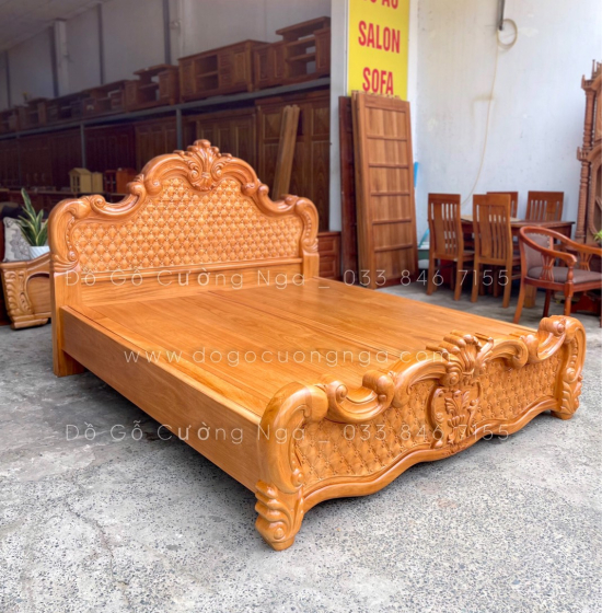 Giường gỗ gõ đỏ cao cấp - phản gõ liền 