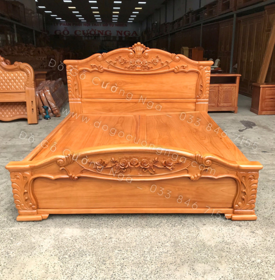 Giường gỗ gõ đỏ vạt phản liền mẫu lãng hồng 
