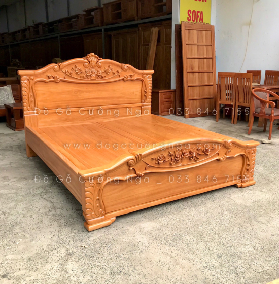 Giường gỗ gõ đỏ vạt phản liền mẫu lãng hồng 