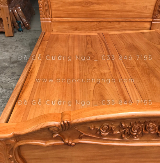 Giường gỗ gõ đỏ vạt phản liền mẫu lãng hồng 