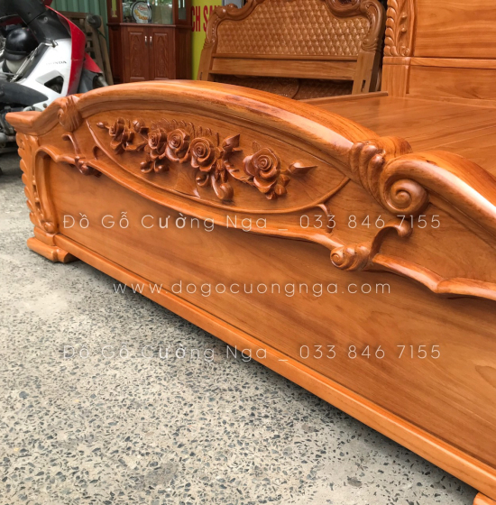 Giường gỗ gõ đỏ cao cấp mẫu lãng hồng - phản gõ thưa