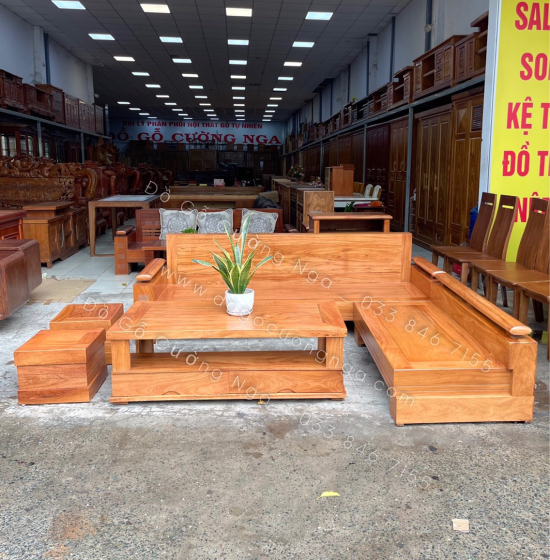 Bộ Bàn Ghế Sofa Góc L Gỗ Gõ Đỏ 2m3x2m - Tay Trứng 