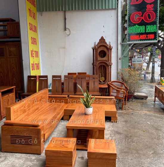 Bộ Bàn Ghế Sofa Góc L Gỗ Gõ Đỏ 2m3x2m - Tay Trứng 