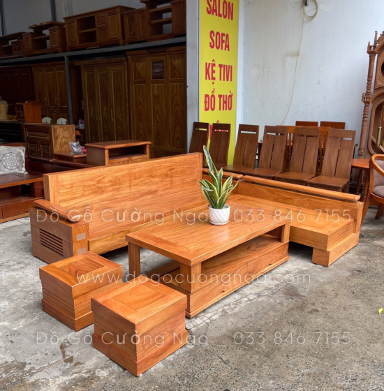 Bộ Bàn Ghế Sofa Góc L Gỗ Gõ Đỏ 2m3x2m - Tay Trứng 