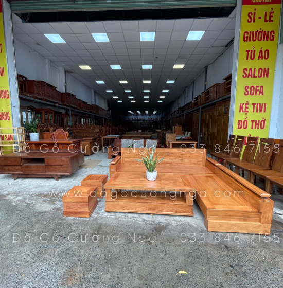 Bộ Bàn Ghế Sofa Góc L Gỗ Gõ Đỏ 2m3x2m - Tay Trứng 
