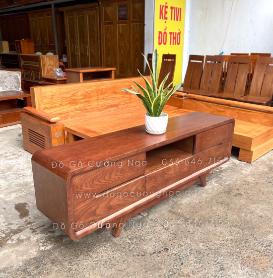 Kệ tivi gỗ sồi nga lau màu óc chó 5 ngăn kéo KG 032