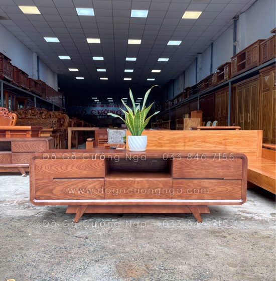 Kệ tivi gỗ sồi nga lau màu óc chó 5 ngăn kéo KG 032