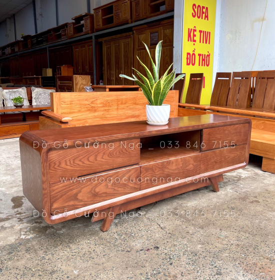 Kệ tivi gỗ sồi nga lau màu óc chó 5 ngăn kéo KG 032