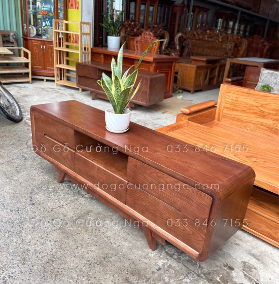 Kệ tivi gỗ sồi nga lau màu óc chó 5 ngăn kéo KG 032