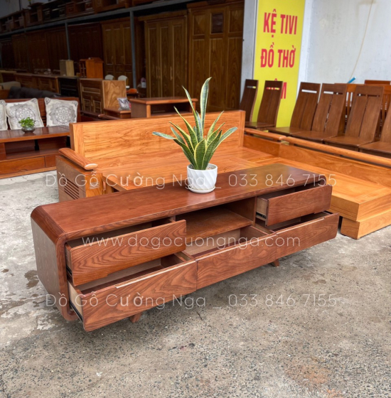 Kệ tivi gỗ sồi nga lau màu óc chó 5 ngăn kéo KG 032