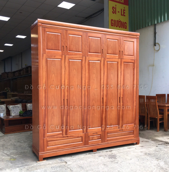Tủ quần áo gỗ xoan đào cao 5 cánh - 2 tầng cao cấp 