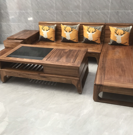 Bộ Ghế Sofa Góc L Gỗ Hương Xám Chân Hươu Cao Cấp 2m8x1m8 