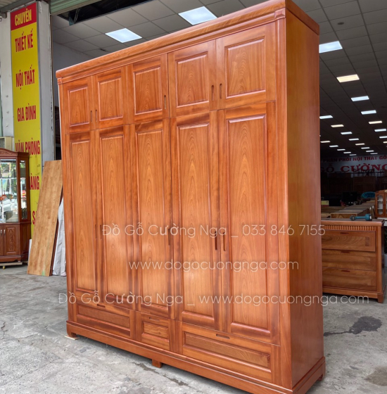 Tủ quần áo gỗ xoan đào cao 5 cánh - 2 tầng cao cấp 