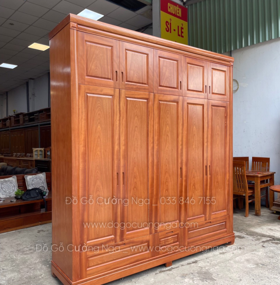 Tủ quần áo gỗ xoan đào cao 5 cánh - 2 tầng cao cấp 