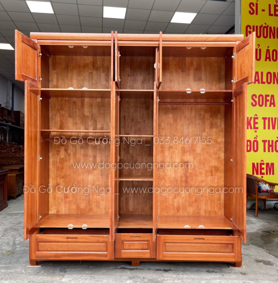 Tủ quần áo gỗ xoan đào cao 5 cánh - 2 tầng cao cấp 