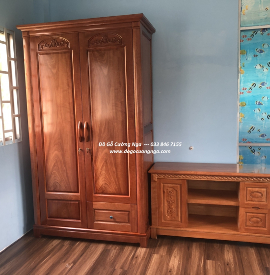 Tủ quần áo gỗ xoan đào 2 cánh - mẫu vòm