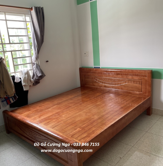 Giường gỗ sồi nga vạt phản - màu cánh gián 