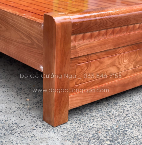 Giường gỗ sồi nga vạt phản mẫu quạt thường - màu cánh gián