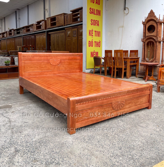 Giường gỗ sồi nga vạt phản mẫu quạt thường - màu cánh gián
