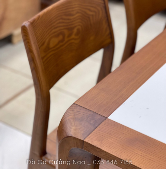 Bộ bàn ăn gỗ sồi nga 6 ghế - lau màu óc chó đẹp BG 065