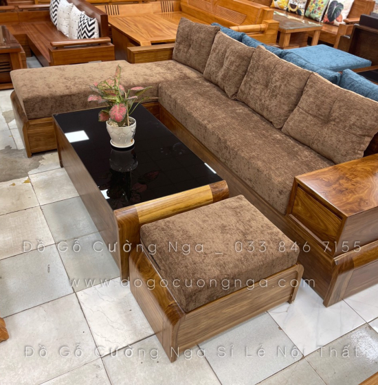 Bộ Bàn Ghế Sofa Gỗ Hương Xám 2m8x1m8 - Kèm Nệm 