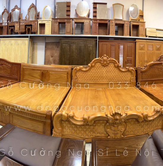 Giường gỗ gõ đỏ hiện đại vạt phản liền - mẫu bắt chỉ 