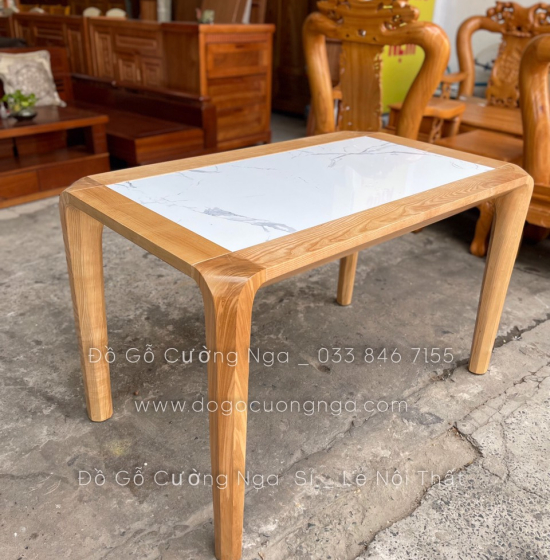 Bộ bàn ăn 4 ghế gỗ sồi nga mặt đá hiện đại 