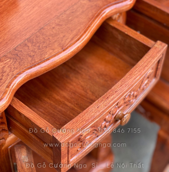 Bàn Trang Điểm Gỗ Hương Đá Cao Cấp Mẫu Hoa Hồng TĐ 013