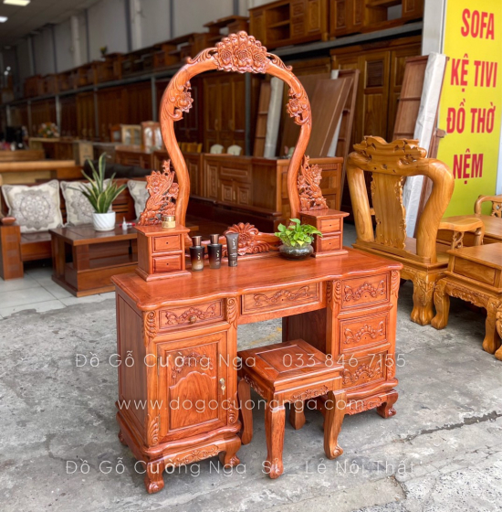 Bàn Trang Điểm Gỗ Hương Đá Cao Cấp Mẫu Hoa Hồng TĐ 013
