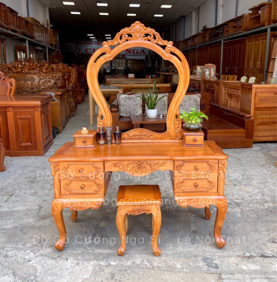 Bàn Phấn Trang Điểm Gỗ Gõ Đỏ 1m2 Cao Cấp - TĐ 04